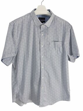 IKE BEHAR Blue Micro Print Short Sleeve Button-Up Shirt casual stretch mens xxl